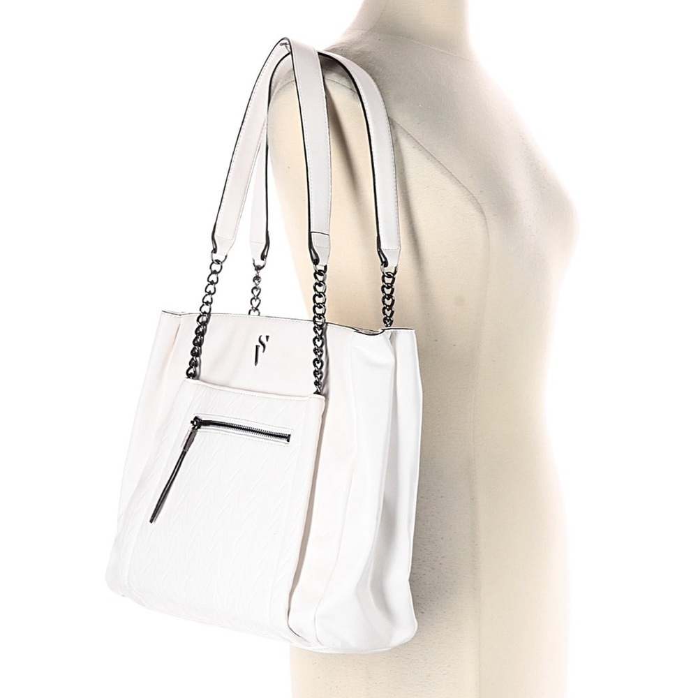 Vera Wang White Leather Shoulder Bag - Picture 2 of 5